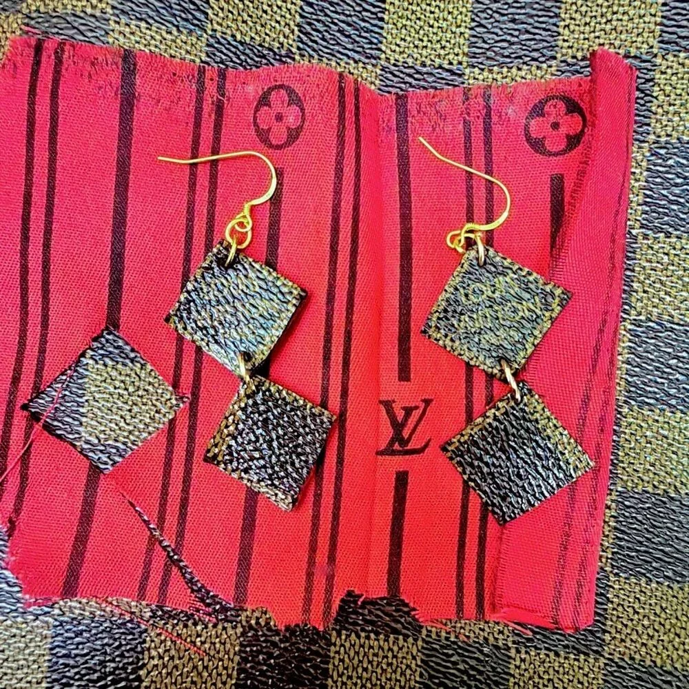 Upcycled Designer Canvas Earrings - 925 Silver Hooks | French Luxury Jewelry - Picture 9 of 11